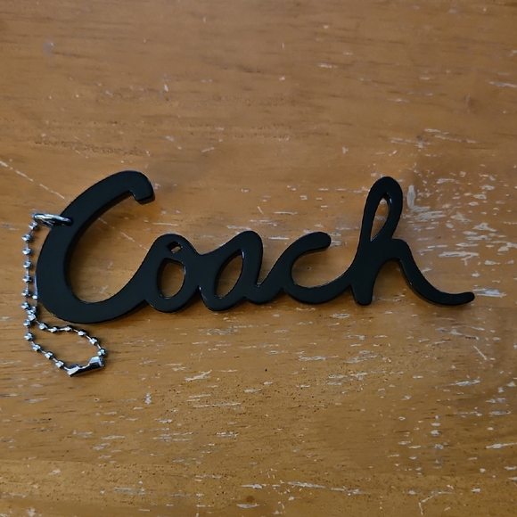 Coach Accessories - Coach Poppy Script Black and Silver Hangtag Keychain  - Large